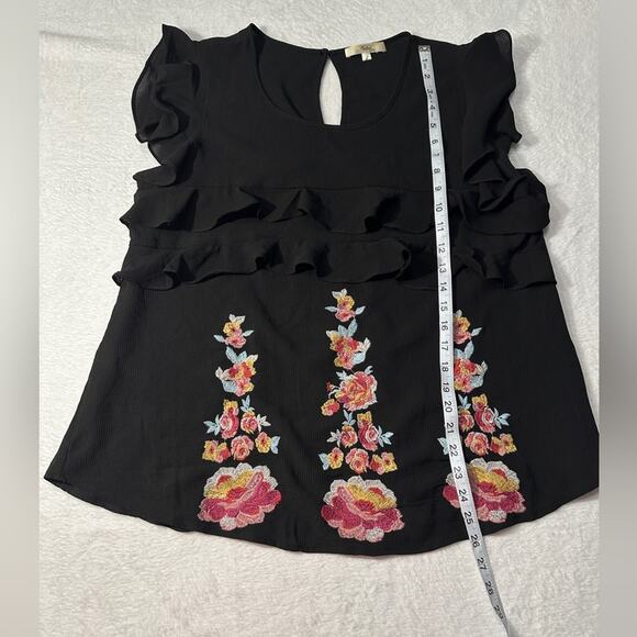 Andree by unit flutter sleeve black ruffle embroidered boho blouse large - Picture 7 of 8